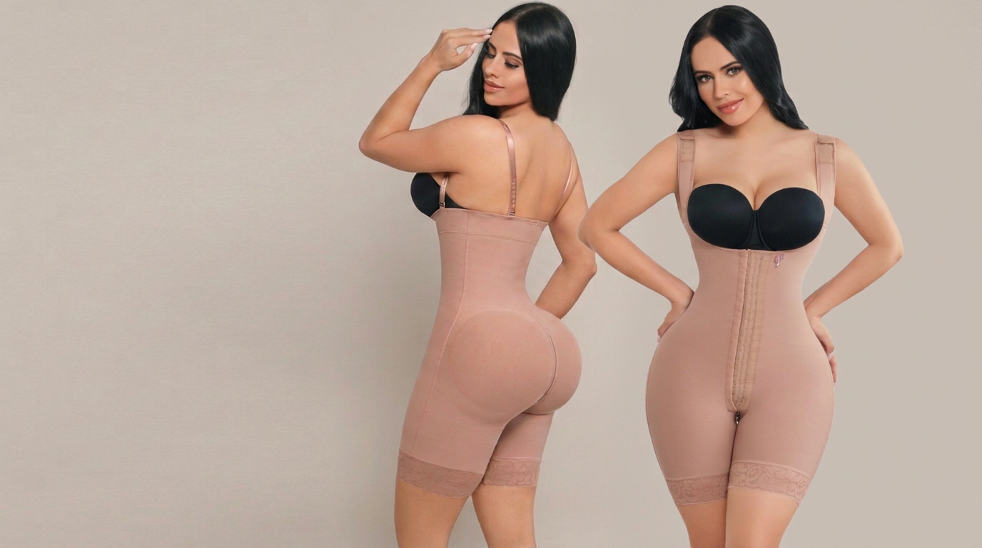 Modelo luciendo faja moldeadora color nude Perfectissima